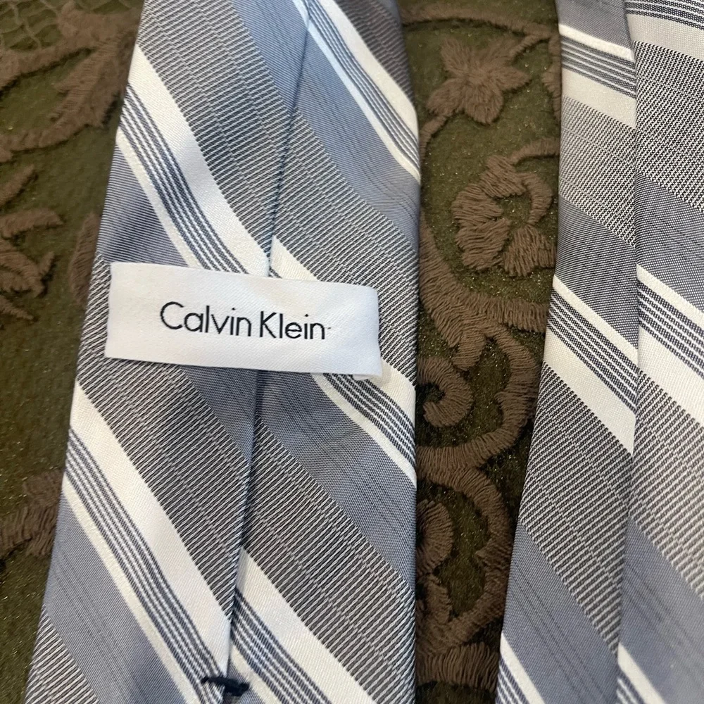 Calvin Klein Blue and White Striped‎ Tie